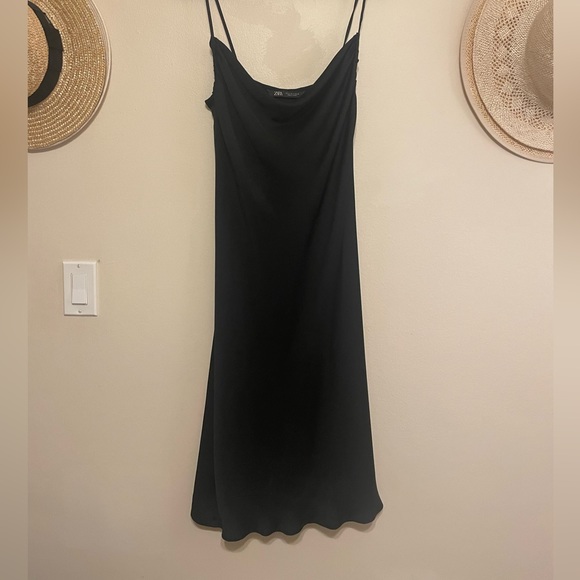 Zara Dresses Zara Black Cowl Neck Silk Midi Slip Dress Poshmark